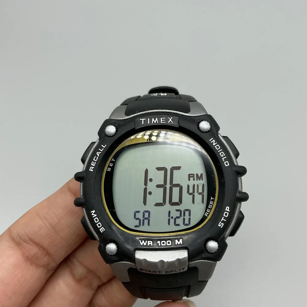 Timex Ironman Triathlon Mens Watch 46mm Black 100 Lap Memory Indiglo New Battery